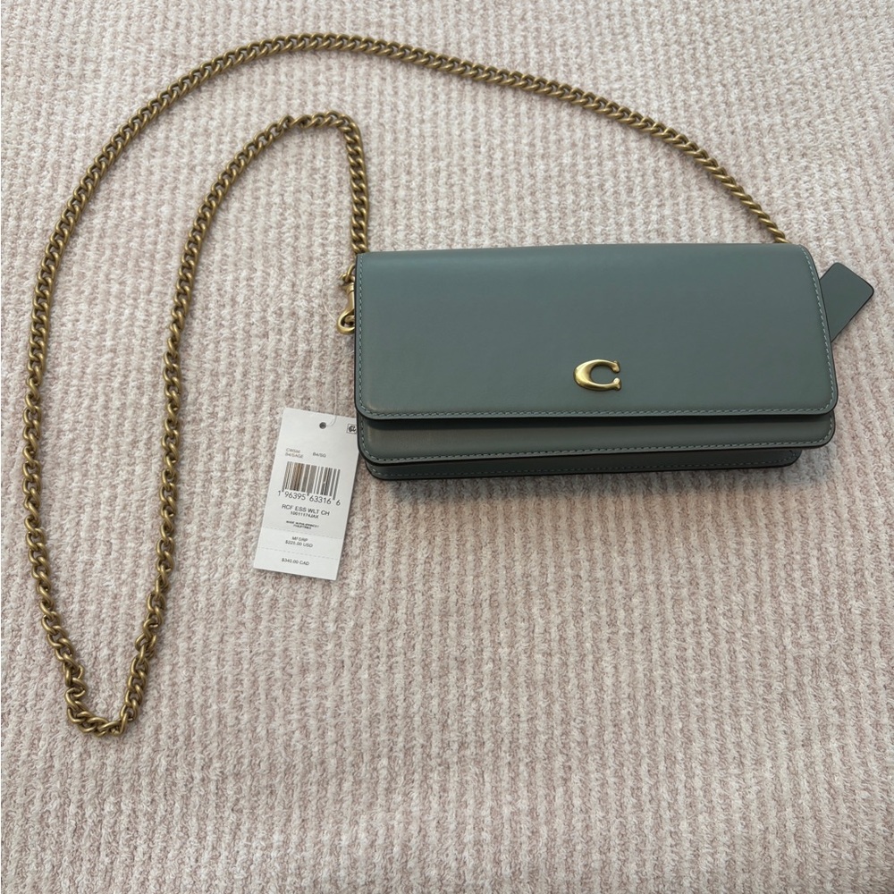 NWT Coach Evie Long Wallet with Chain Sage